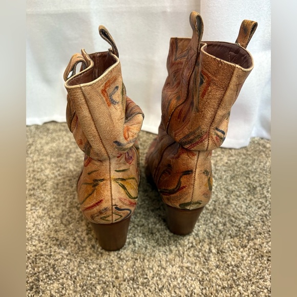 Schutz leather boots slouch ankle boots multi color doodle drawing floral Size 8 - Picture 5 of 10